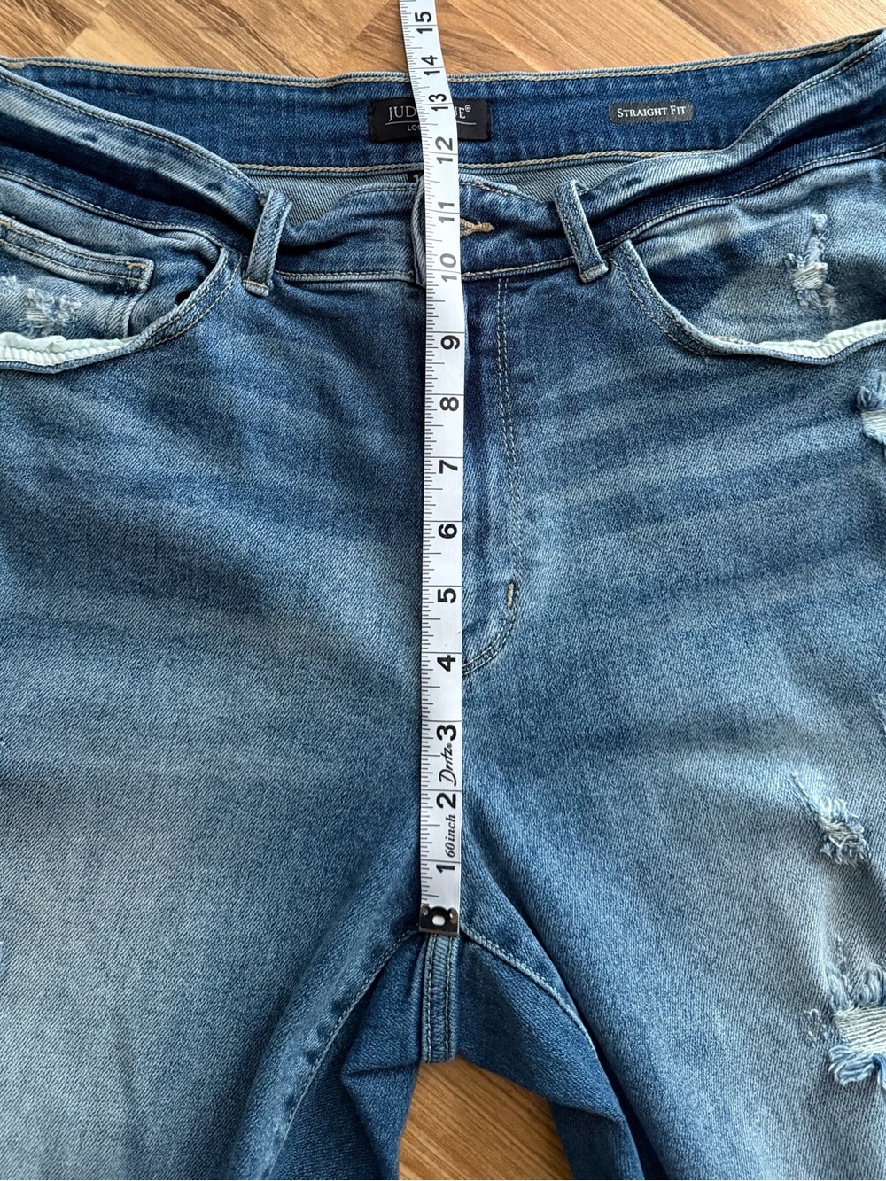 Judy Blue Distressed Straight Fit Ankle Jeans Stretch Medium Blue Wash Size 14W - Picture 8 of 9